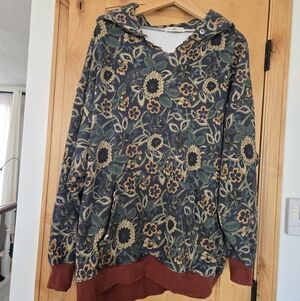 Natural Life Navy and Gold Floral Hoodie S/M